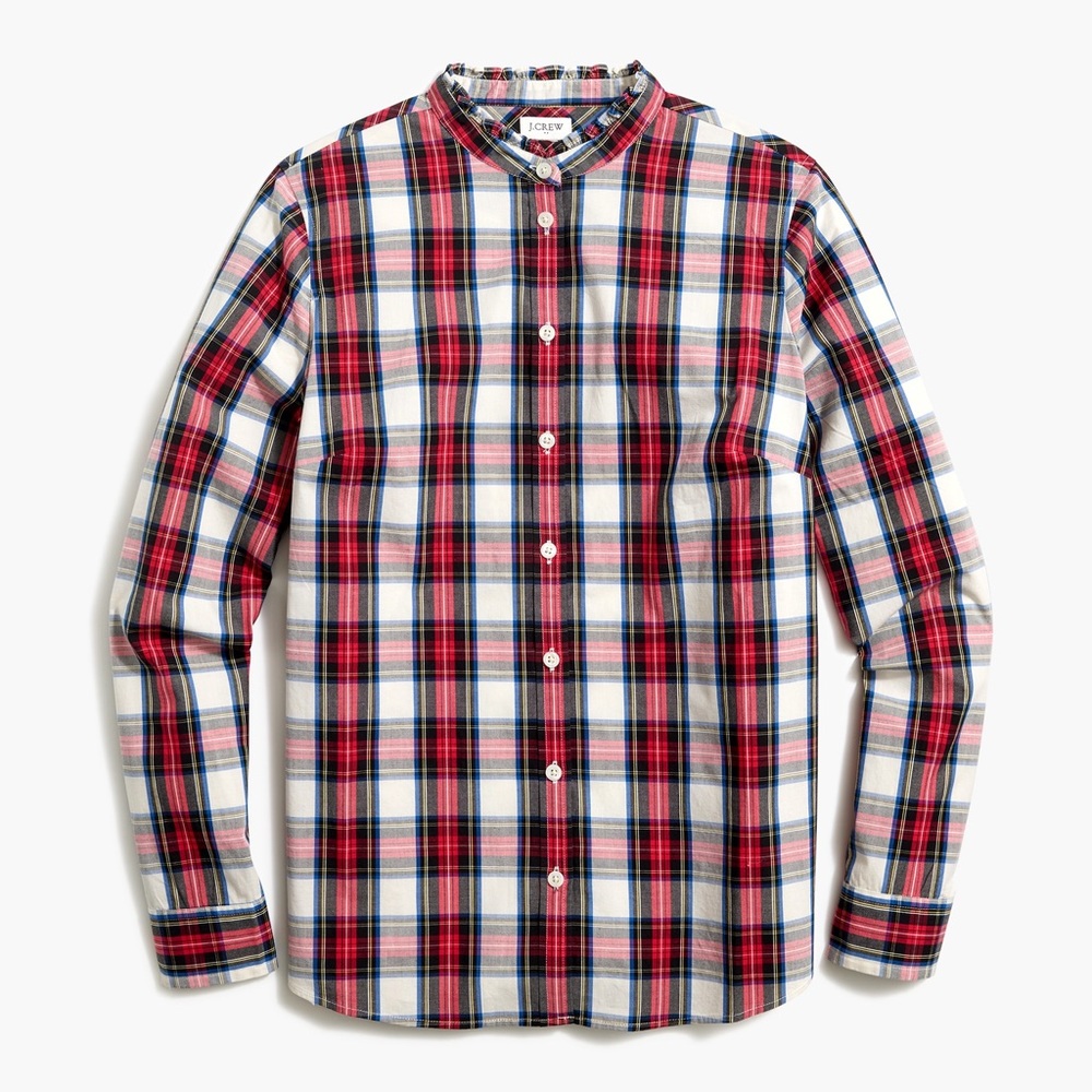 J. Crew factory ruffle color plaid tartan top